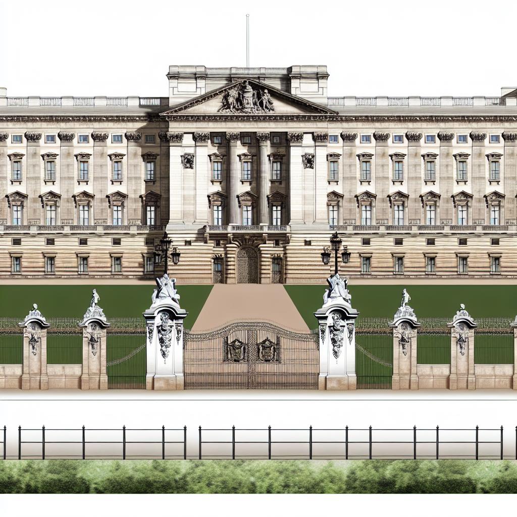 The architectural design of Buckingham Palace.